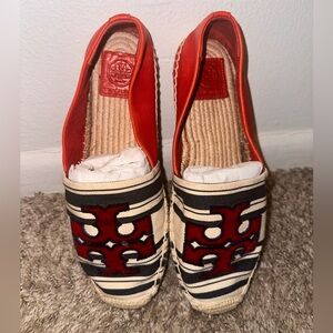 Tory Burch Red and Cream Espadrilles